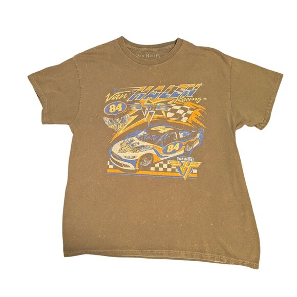 Van Halen Race Car 84 Retro Graphic Music T Shirt Brown Large Unisex Tee Shirt - Picture 2 of 7